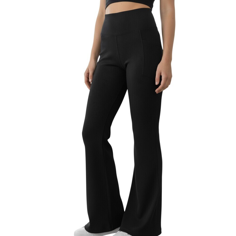 Athleta Salutation Stash Rib Flare Pants Size S Black High Rise Yoga Athleisure